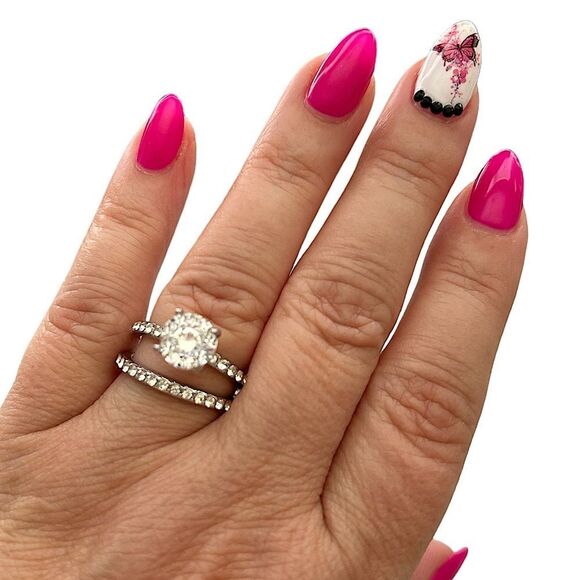 Classic Round Engagement Silver Band Fashionable Ring Set Size 7 New - Picture 1 of 3